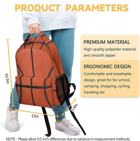 FLEXIMX Basketball Backpack for Girls & Boys, 16 Inch Basketballs Print Backpacks for School, Cute Lightweight Bookbag for Kids in Saudi Arabia