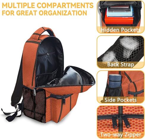 FLEXIMX Basketball Backpack for Girls & Boys, 16 Inch Basketballs Print Backpacks for School, Cute Lightweight Bookbag for Kids in Saudi Arabia