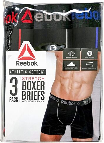 Reebok Men's Cotton Stretch Boxer Brief 3-Pack - Black XX-Large in Saudi Arabia