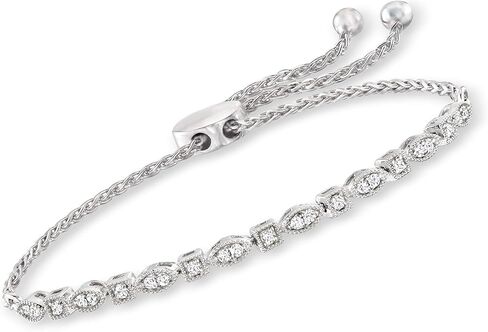 Ross-Simons 0.25 ct. t.w. Diamond Square and Marquise-Shaped Bolo Bracelet in Sterling Silver in Kuwait