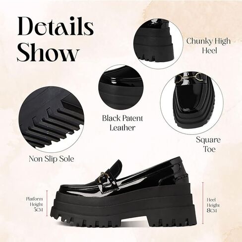CYNLLIO Womens Platform Loafers Slip on Squared Toe Wedges Pumps Gothic Uniform Dress Shoes Walking Loafers in Saudi Arabia