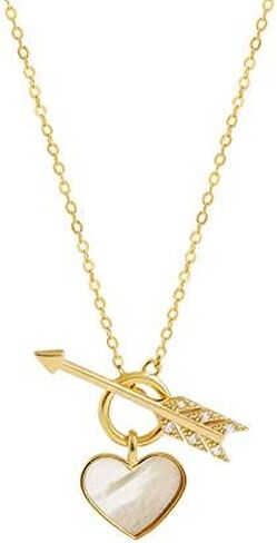 Dainty Cupid's Arrow Love شكل قلب شل قلادة قلادة قلادة مطلية بالذهب OT مشبك الترقوة سلسلة قلادة مجوهرات لعيد ميلاد صديقتك، عيد الحب، هدية عيد الميلاد in Saudi Arabia