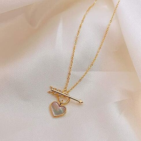 Dainty Cupid's Arrow Love شكل قلب شل قلادة قلادة قلادة مطلية بالذهب OT مشبك الترقوة سلسلة قلادة مجوهرات لعيد ميلاد صديقتك، عيد الحب، هدية عيد الميلاد in Saudi Arabia