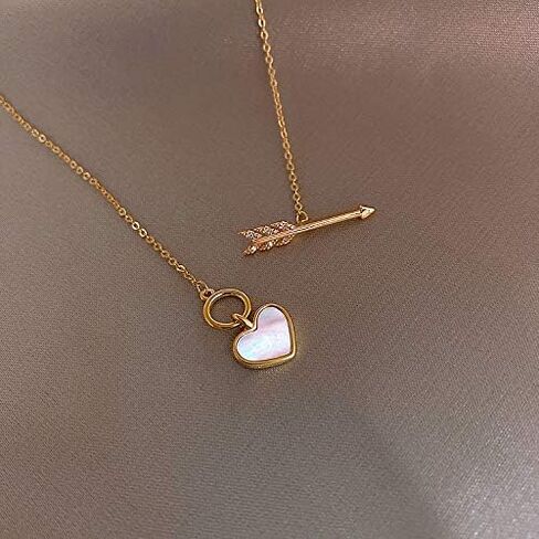Dainty Cupid's Arrow Love شكل قلب شل قلادة قلادة قلادة مطلية بالذهب OT مشبك الترقوة سلسلة قلادة مجوهرات لعيد ميلاد صديقتك، عيد الحب، هدية عيد الميلاد in Saudi Arabia