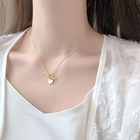 Dainty Cupid's Arrow Love شكل قلب شل قلادة قلادة قلادة مطلية بالذهب OT مشبك الترقوة سلسلة قلادة مجوهرات لعيد ميلاد صديقتك، عيد الحب، هدية عيد الميلاد in Saudi Arabia