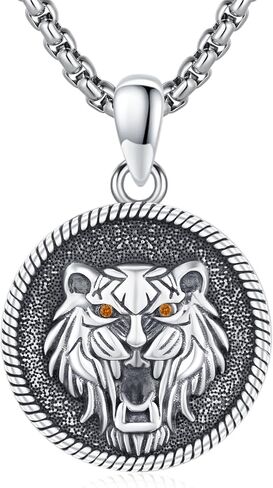 ConBo Tiger Necklace for Men Women 925 Sterling Silver Tiger Head Necklace Vintage Animal Jewelry Gifts for Girls Boys Mom Father's Day Mother's Day Birthday in Kuwait