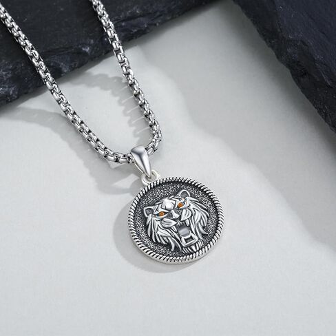 ConBo Tiger Necklace for Men Women 925 Sterling Silver Tiger Head Necklace Vintage Animal Jewelry Gifts for Girls Boys Mom Father's Day Mother's Day Birthday in Kuwait