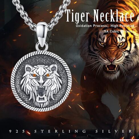 ConBo Tiger Necklace for Men Women 925 Sterling Silver Tiger Head Necklace Vintage Animal Jewelry Gifts for Girls Boys Mom Father's Day Mother's Day Birthday in Kuwait