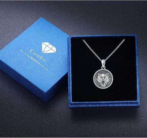 ConBo Tiger Necklace for Men Women 925 Sterling Silver Tiger Head Necklace Vintage Animal Jewelry Gifts for Girls Boys Mom Father's Day Mother's Day Birthday in Kuwait