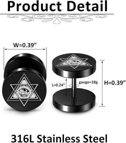 بيرسنج ج 4 أزواج الأسود وهمية المقاييس الأقراط السداسية الذئب القمر كل رؤية العين مسمار أقراط الرجال النساء الفولاذ المقاوم للصدأ الغش وهمية الأذن المقابس المقاييس الوهم نفق in Kuwait