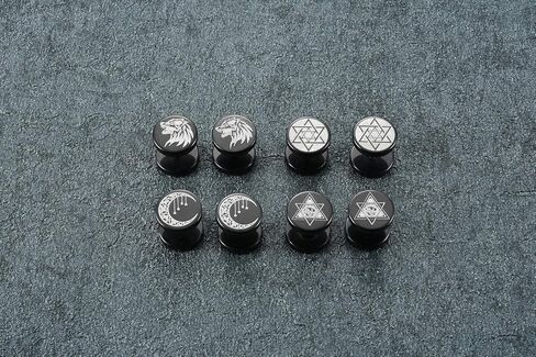 بيرسنج ج 4 أزواج الأسود وهمية المقاييس الأقراط السداسية الذئب القمر كل رؤية العين مسمار أقراط الرجال النساء الفولاذ المقاوم للصدأ الغش وهمية الأذن المقابس المقاييس الوهم نفق in Kuwait