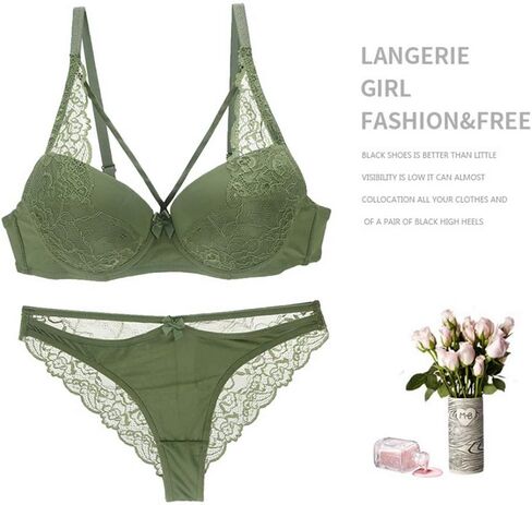 Women's Lightly Padded Eyelash Lace Bra and Panty Set in Kuwait