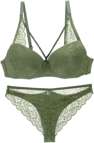Women's Lightly Padded Eyelash Lace Bra and Panty Set in Kuwait