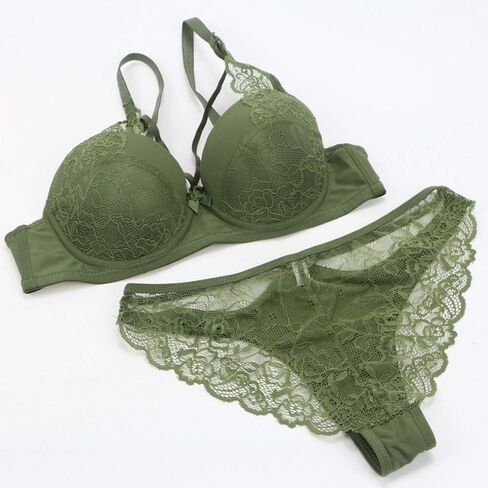 Women's Lightly Padded Eyelash Lace Bra and Panty Set in Kuwait