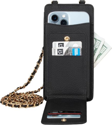 2783 Genuine Leather Small Crossbody Cell Phone Bag for Women, Shoulder Wallet Chain Purse with Credit Card Slot (Black) in Saudi Arabia