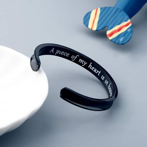WUSUANED Memorial Jewelry A Piece of My Heart is In Heaven Hair Tie Grooved Cuff Bangle Bracelet In Memory Of Loved One Sympathy gift in Saudi Arabia