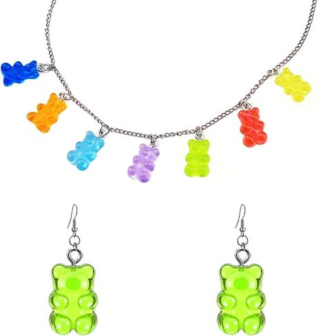 Cute Mini Gummy Bear Dangle Earrings Pendant Necklace Jewelry Set Cute Animal Earrings in Saudi Arabia