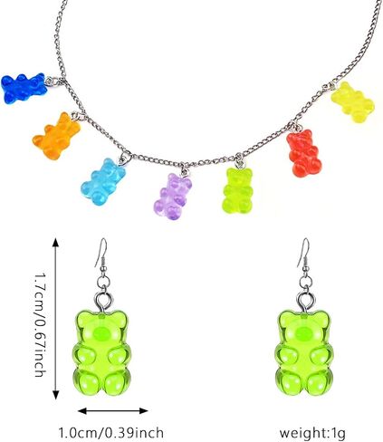 Cute Mini Gummy Bear Dangle Earrings Pendant Necklace Jewelry Set Cute Animal Earrings in Saudi Arabia