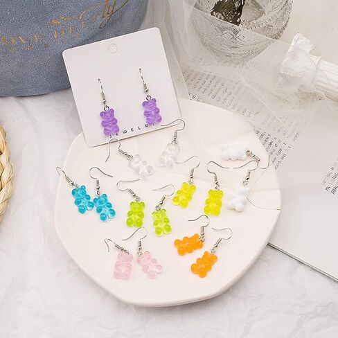 Cute Mini Gummy Bear Dangle Earrings Pendant Necklace Jewelry Set Cute Animal Earrings in Saudi Arabia