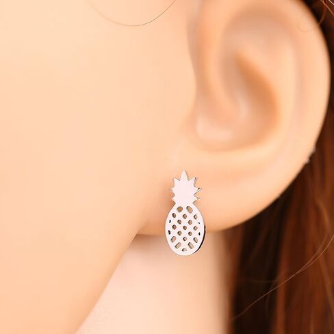 SKQIR قلادة الأناناس، مجموعات مجوهرات نسائية صغيرة مصنوعة يدويًا من الفولاذ المقاوم للصدأ على شكل أناناس (أقراط + أساور + مجموعة مجوهرات قلادات) in Kuwait