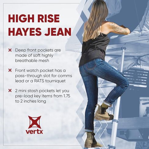 بنطلون جينز Vertx Hayes التكتيكي للنساء، مطاط عالي الارتفاع، مناسب للعمل في الهواء الطلق مناسب لـ CCW in Kuwait