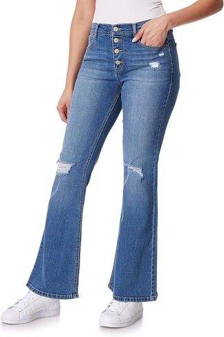 وال فلاور بنطلون جينز نسائي فليرتي كيرفي سوبر فلير بخصر مرتفع قابل للتمدد من انستا in Kuwait