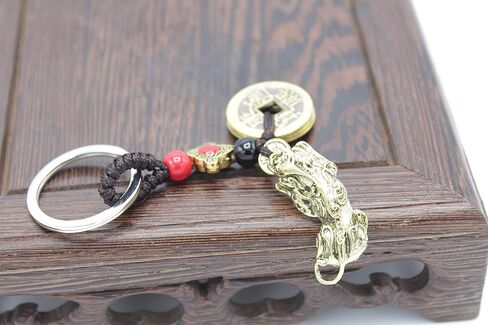 البرونزية فنغ شوي المعادن التنين بي شيو بي ياو الإمبراطور عملات المفاتيح حقيبة يد حقيبة الظهر سحر in Kuwait