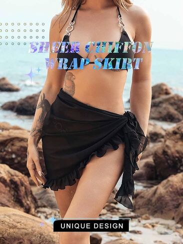 ملابس السباحة النسائية من TWINKLEDE، ملابس السباحة Sarong Beach Wrap، بيكيني، تنورة قصيرة، وشاح شيفون شفاف للنساء والفتيات in Kuwait