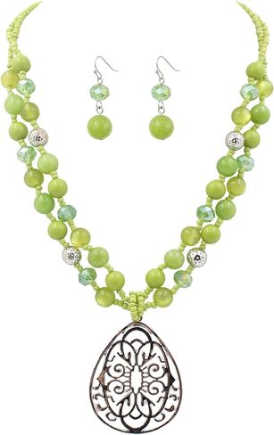 Aenu 18" Beads Necklaces Cute Elegant Figure Glossy Teardrop Pendant Necklace Set for Women Holiday Gift in Saudi Arabia