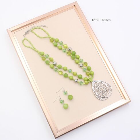 Aenu 18" Beads Necklaces Cute Elegant Figure Glossy Teardrop Pendant Necklace Set for Women Holiday Gift in Saudi Arabia