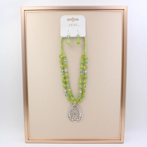 Aenu 18" Beads Necklaces Cute Elegant Figure Glossy Teardrop Pendant Necklace Set for Women Holiday Gift in Saudi Arabia