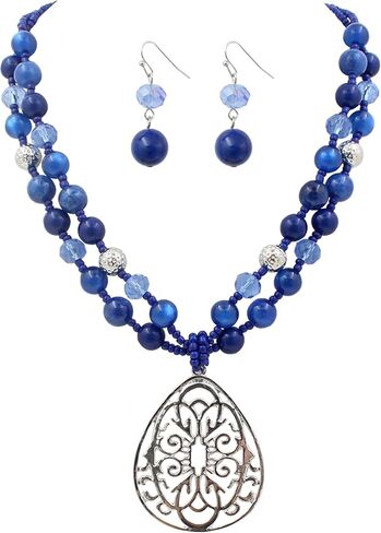 Aenu 18" Beads Necklaces Cute Elegant Figure Glossy Teardrop Pendant Necklace Set for Women Holiday Gift in Saudi Arabia