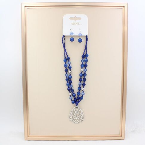 Aenu 18" Beads Necklaces Cute Elegant Figure Glossy Teardrop Pendant Necklace Set for Women Holiday Gift in Saudi Arabia