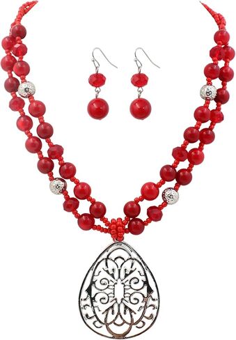 Aenu 18" Beads Necklaces Cute Elegant Figure Glossy Teardrop Pendant Necklace Set for Women Holiday Gift in Saudi Arabia