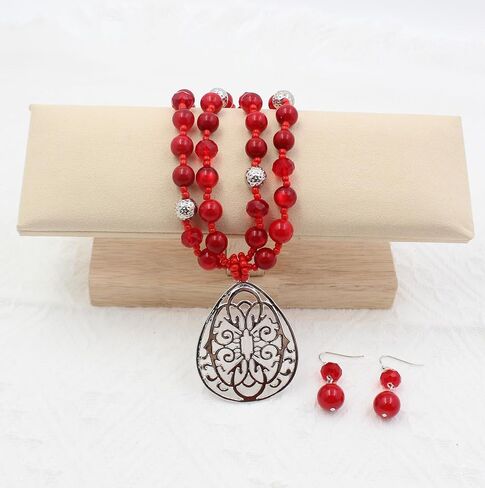 Aenu 18" Beads Necklaces Cute Elegant Figure Glossy Teardrop Pendant Necklace Set for Women Holiday Gift in Saudi Arabia