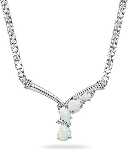 B. BRILLIANT Sterling Silver Genuine or Simulated Gemstone & White Topaz Mesh Chain Statement Cocktail V Drop Necklace in Saudi Arabia