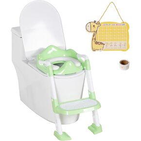 Potty Training Seat with Step Stool Ladder, Potty Toilet Toddler Seat w/Potty Training Chart & Cushion Handle, Kids Potty Training Toilet Chair for Girls Boys w/Non-Slip Pads Wide Step in Kuwait