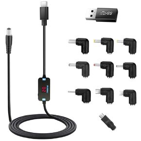 USB C to DC Adapter,Barrel PD Trigger Cable(3.3ft) with USB C Male to Femal/USB A to USB C/3.5x1.35mm Tips/,USB to DC Power Cable can Switching and LED Display Voltage