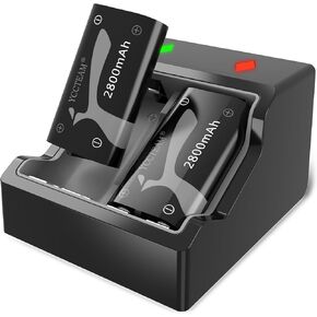 حزمة بطارية قابلة لإعادة الشحن لجهاز Xbox One X/S/Elite | وحدة تحكم سلسلة X/S، محطة شحن مع قطعتين مجموعة بطارية عالية السعة 2800 مللي أمبير في الساعة وكابل شحن سريع (رمادي)