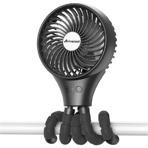 Portable Baby Stroller Fan, Auto Oscillating Battery Operated Fan, Flexible Tripod Clip On Fan with 3-Speeds Rechargeable Handheld Personal Fan for Car Seat Crib Wagon Bike Treadmill Camping Travel
