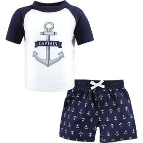 Hudson Baby Unisex Baby Swim Rashguard Set, Navy Anchor, 18-24 Months
