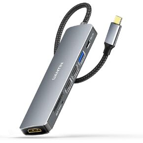 محول USB C Hub 7 في 1 متعدد المنافذ مع دونجل HDMI 4K، 100 وات PD، قارئ بطاقة SD/TF، ​​3 منافذ USB-A، محطة إرساء USBC لأجهزة MacBook Mac Pro/Air، Dell، HP، ASUS، Acer وأجهزة الكمبيوتر المحمولة الأخرى من النوع C