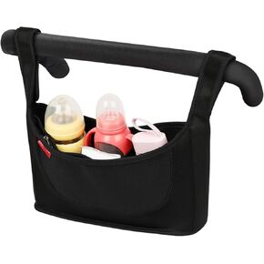 JINKEY Universal Stroller Organizer with Cup Holder, Stroller Caddy Fits for Most Nearly Stroller Cup Holder with Detachable Adjustable Shoulder Strap Black