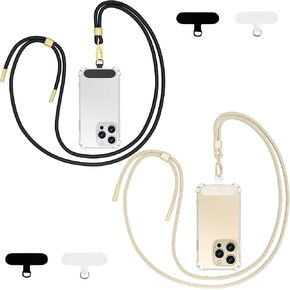 Phone Lanyard 2 Pack - Universal Crossbody Neck Strap with 4 Pads Durable Adjustable Nylon Phone Lanyard for iPhone Samsung and More (Black+Black Grey)