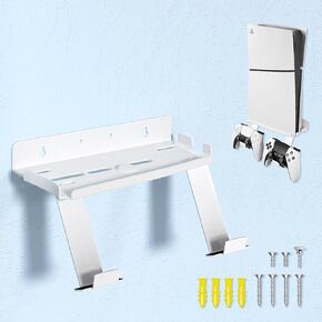 PS5 Wall Mount Kit for PS5 Slim & Disc Edition,Mounting Your PS5 kit on Wall ,Thick Metal with Powder Coating, Inlcude 2 Detachable Controller Hanger Brackets for PS5Controllers, Headset Holder