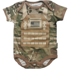 Trooper Clothing Future Soldier Flak Jacket Bodysuit - Multicam Camo Short Sleeve Baby Outfit for Army Air Force Enthusiasts