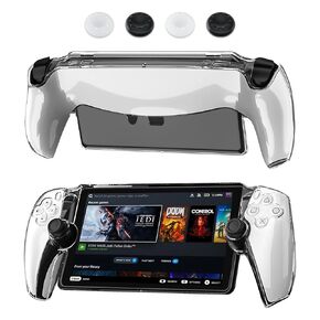 HYPERCASE Upgraded - Clear Case of PlayStation Portal Remote Player, All-Round 3 in 1 Split Hard Shell Cover for PS5 Portal Controller, Anti-Scratch Accessories Kit for PS Portal with 4 Thump Caps