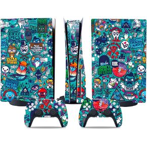 Skin Sticker Compatible with PS5 Console Disc Edition, PS5 Skin Accessories Kit with PS5 Controllers Sticker, Scratch Resistant NI-N (A/PS5 Disc)