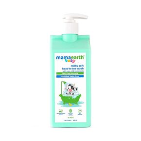 MAMAEARTH Milky Soft Head to Toe Baby Wash | 2-in-1 Body Wash & Shampoo | with Oats Milk & Calendula | Gently Cleanses & Moisturizes Skin & Hair | Tear-Free Formula | 13.53 Fl Oz (400ml)