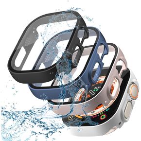 حافظة BOTOMALL مقاومة للماء متوافقة مع واقي شاشة Apple Watch 41 مم سلسلة 9/8/7، غطاء وجه من الزجاج المقوى عالي الدقة ممتص الصدمات الواقي الصلب لـ iWatch النساء والرجال